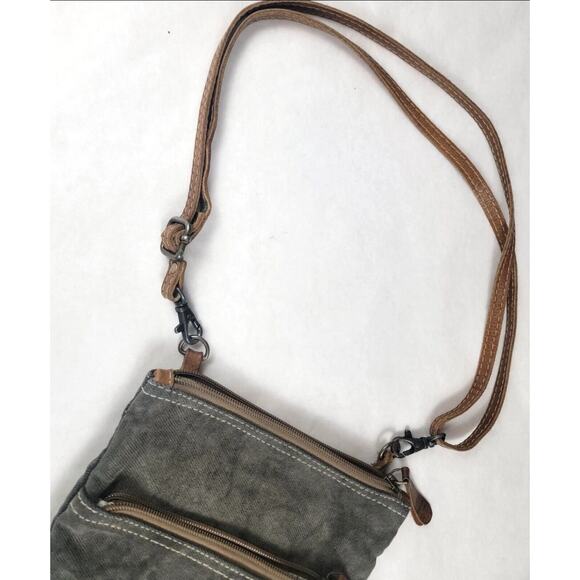 Myra Bag Petit Gray Crossbody Cotton Canvas w/ Leather Strap Boho Small Purse - Picture 4 of 16